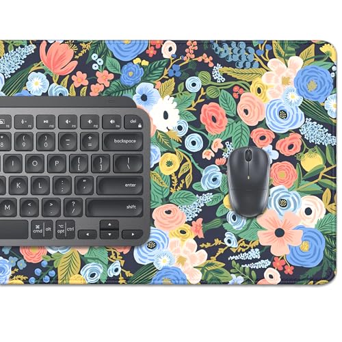 Garden Party Flowers Desk Pad Mouse Pad,Large Floral Mouse Mat with Stitched Edges,Non-Slip Rubber Base Mousepad for Office PC Keyboard Laptop and Home Work Desk Mat(27.5X11.8 in) - color: Garden Party