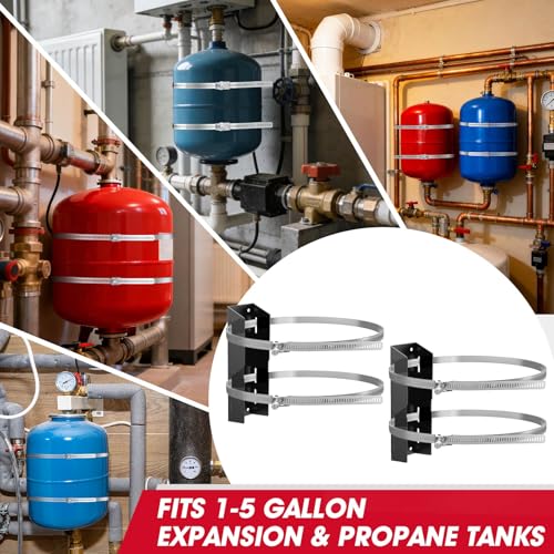 Expansion Tank Mounting Bracket with 2 Earthquake Straps - for 1 to 5 Gallon Thermal Expansion Tanks,Hot Water Heater Accessory to 13" Diameter Tanks & 5lb Propane Tanks (1 Set) - color: Black-1 Set