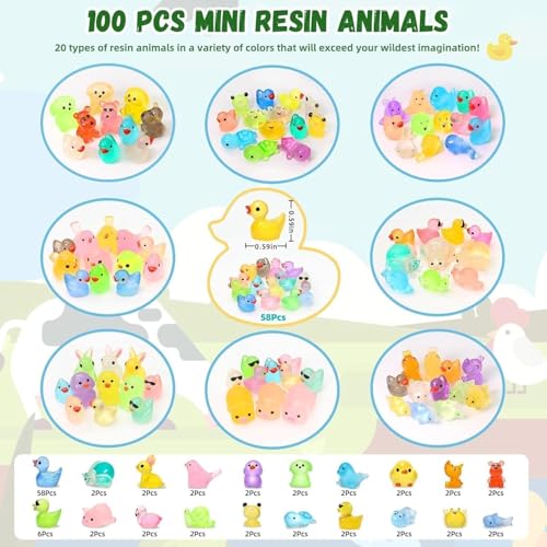 100 Pcs Luminous Mini Resin Animals 20 Types Glow in the Dark Tiny Figurines Bulk Set for DIY Garden Aquarium Micro Landscape and Party Decoration Desk Pets and Miniature Accessories