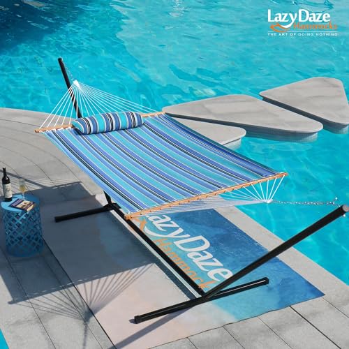 Lazy Daze Hammocks 12 FT Sunbrella Fabric Hammock Non-Fading with Spreader Bars and Free Pillow Fits for 2 Persons, All Weather and Fade Resistant for Patio Yard, 450 lbs Capacity, Dolce Oasis - color: Dolce Oasis
