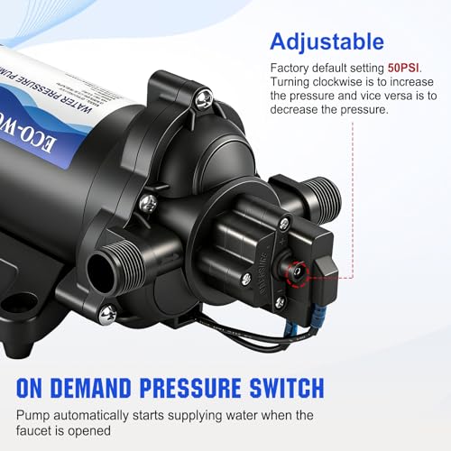 ECO-WORTHY 33-Series Industrial Water Pressure Pump 110V AC 4.0GPM 50PSI RV Fresh Water Diaphragm Pump include Garden Hose Adapters for Irrigation Marine Boat Sprinkler Faucet - size: 4.0GPM-50PSI-110V-Garden Hose Adapters