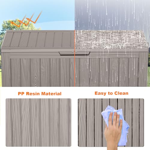 PatioZen 75 Gallon Resin Deck Box, Lockable Patio Outdoor Storage Box for Furniture, Garden Tools and Tools Storage, Waterproof Outside Storage Boxes - Grey - color: Grey, size: 75 Gallon