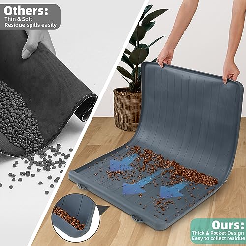 Dog Mat for Food and Water - 39.4" x 27" Large Pet Feeding Mats with Residue Collection Pocket - Waterproof Dog Cat Bowl Mat with High Edges to Prevent Water and Food Spills (Dark Grey) - color: Dark Grey