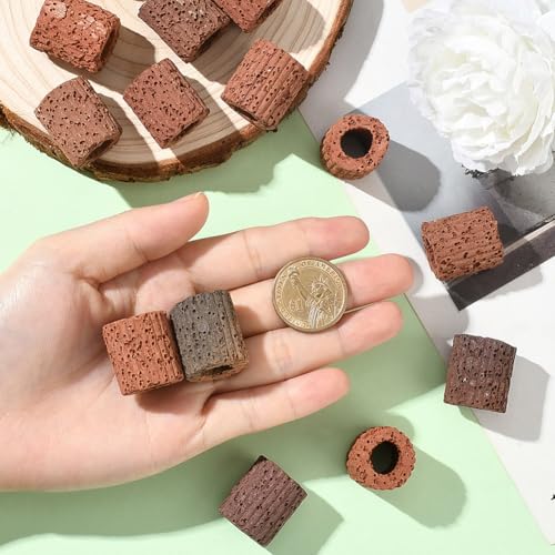 16Pcs Aquatic Plant Holder Fish Tank Plant Ring Lava Rock Small Reusable Column Coconut Brown Water Grass Floating Cultivation Pot Fixed Rings Accessories for Fish Tanks Landscape DIY Decor