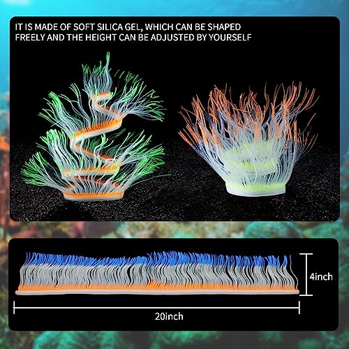 WishLotus Fish Tank Coral Ornaments, Artificial Soft Silicone Aquarium Coral Decorations Colorful Lifelike Glowing Fish Tank Decorations Accessories for Aquarium Landscaping (Blue) - color: Blue