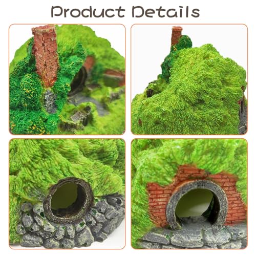 Tfwadmx Fish Tank Hobbit Decorations,Resin Small Fish Cave Hideout House,Aquarium Decor Hide Hole Shelter Castle Ornaments Mini Garden Decorating Accessories - color: Green-5.7 X 5.3 X 3.3 Inches