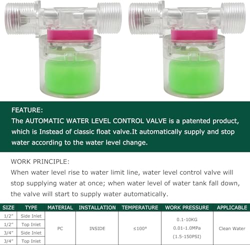 Transparency Water Float Valve, Water Level Control Water Tank Traditional Float Valve Upgrade (1/2” to 1/4“ SIDE) - size: 1/2” to 1/4“ SIDE