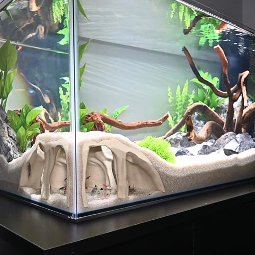 Aquarium Corner Underground Cave Natural Mangrove Tree | Viewing Fish Under Gravel Tunnel Hide | Fish Tank Hideout Decor Decoration Enrichment for Corydora Catfish, Loaches, Pleco, Betta (Bone White) - color: Bone White