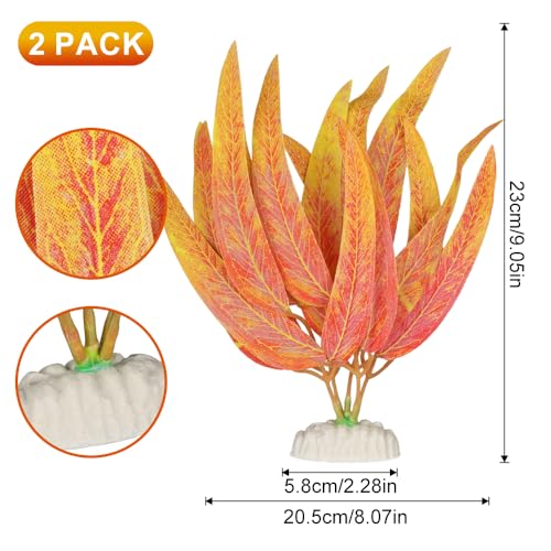 2Pcs Artificial Aquatic Plants Set - Lifelike Silk Fabric Leaves for Aquarium Decoration, Easy to Maintain, Vibrant Underwater Garden (Orange) - color: Orange