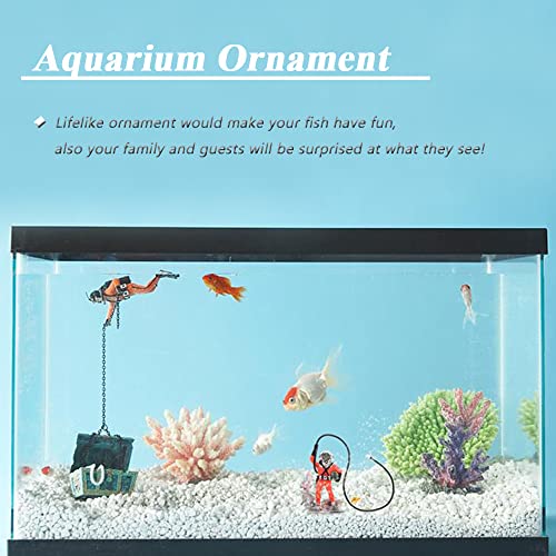 Mesee Aquarium Decorations Diver with Hose Live Action Aerating Ornament, Floating Treasure Seeker Adornment Fish Tank Ornament - color: Orange