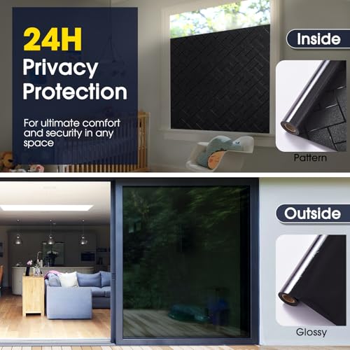 Coavas Total Blackout Window Privacy Film 100% Light Blocking & UV Protection, Static Cling Frosted Privacy Cover No Glue Heat Control Room Darkening Shade for Bedroom, Nursery, 17.5 x 118 inches - color: Blackout, size: 17.5 x 118 Inch