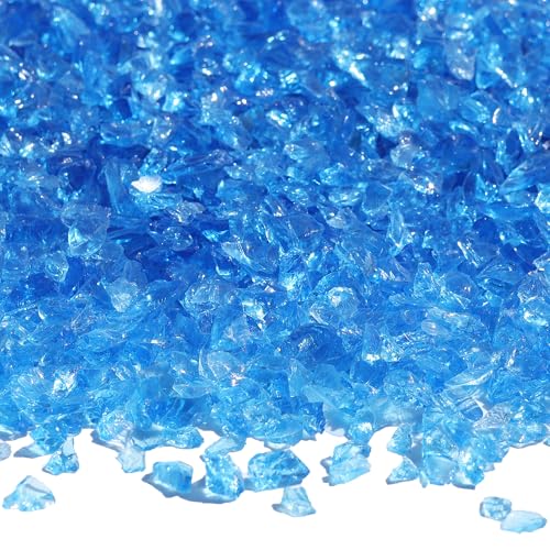 QYGL Crushed Glass for Resin Art, DIY Crafts, and Home Decor - 0.9LB Ocean Blue Broken Glass Pieces 3-6mm, for Vase Fillers, Tabletop Fire Pit, and Aquarium Rocks - color: Ocean Blue