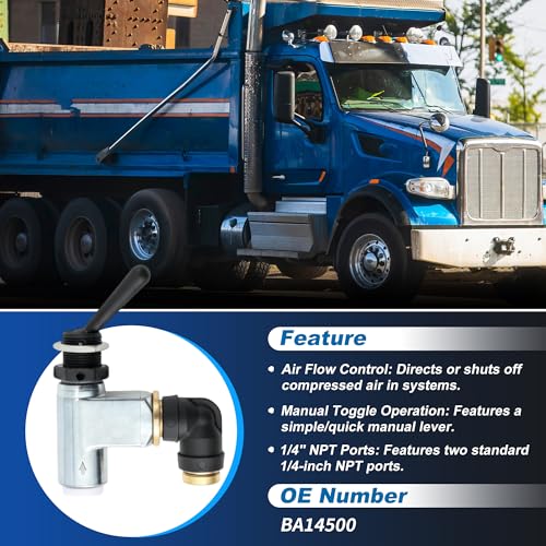 BA14500 Air Toggle Switch, 1/4" Pneumatic Control Valve for Peterbilt Truck Air Control Systems, for Industrial Pneumatic Control Applications