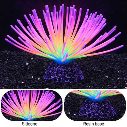 Fluorescent Rainbow Sea Urchin Aquarium Decor - Glows Under Blue Light, Weighted Silicone Ornament for Fish Tank with Swaying Spines, Saltwater & Freshwater, Vibrant Aquascape Centerpiece (Colorful) - color: Colorful