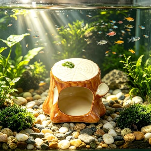 Aquarium Decor Ceramic Tree Stump Aquarium Hideout Cave, Betta Fish Tank Decor Ornament, Hiding & Breeding House for Small Fish, Shrimp, Cichlid, Goldfish & Reptiles