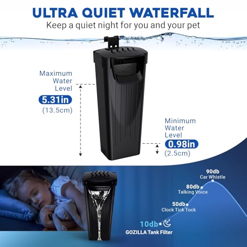 GOZILLA Turtle Tank Filter 74GPH, Low Water Level Turtle Tank 3.5W Fish Tank Aquarium Filters for Small Tanks up to 15 Gallons Include 2 Replacement Cartridge.(Black)