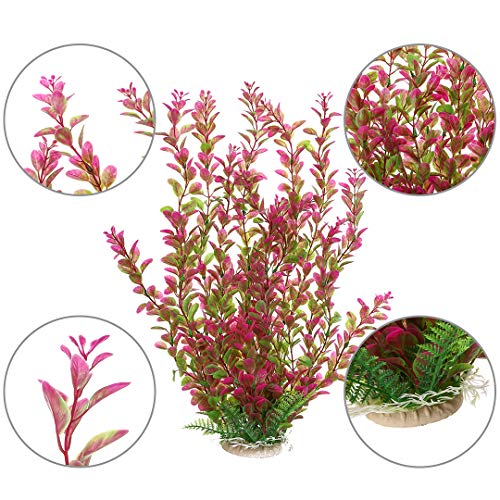18 Inch Artificial Aquarium Plants, Red Rhodo Plastic Fish Tank Decorations, Safe for Freshwater & Saltwater, Non-Toxic Stone Base Ornament for Betta Fish Tank - color: Red