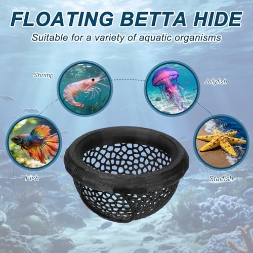 2Pcs Floating Betta Hammock Shrimp Shelter Betta Shrimp Feeder 3D Printed Fish Tank Accessories (S/L, Black) for Small Aquarium Safe Rest - color: Black