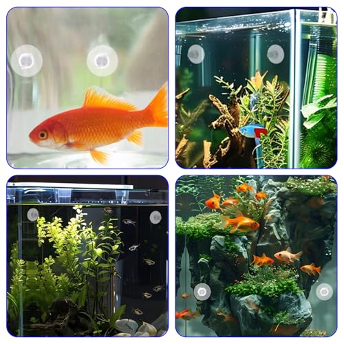 30PCS Aquarium Suction Cups 35mm Mini Suction Cups with 50PCS Adjustabletransparent Zip Ties Fish Tank Suction-Cups Small Sea Sucker Suction-Cup for Plants, Planter, Binding Moss, Window