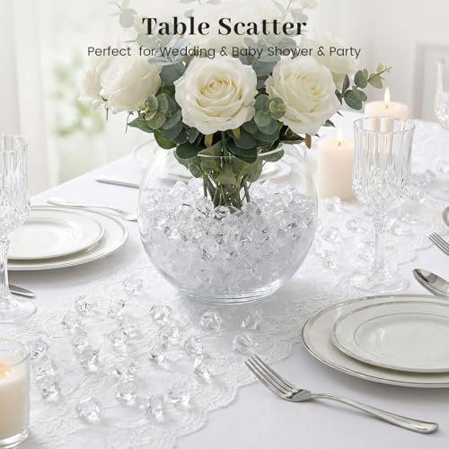 DomeStar 550PCS Small Fake Ice Rocks, Acrylic Clear Vase Filler Fake Gems Diamonds Crystals for Table Scatter Table Centerpieces Aquarium Decor (0.4 * 0.6) - color: Clear