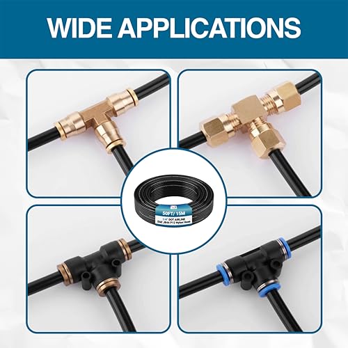 Utah Pneumatic 1/4" DOT Air Line SAE J844 PA12 Nylon Tubing for Air Suspension, Industrial Automation, Workshop Air Systems, Misting & Fluid Transfer, Black - 15.2 Meters (50ft) - color: Black, size: 1/4" x 50 Feet