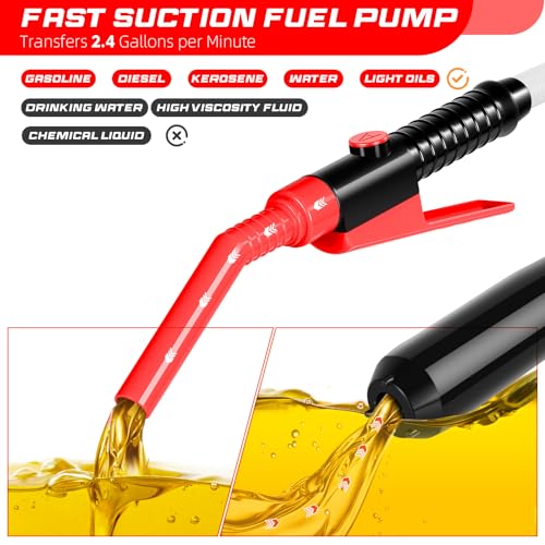 Portable Transfer Pump Battery Operated Electric Siphon Pump for Gas, Fuel, Diesel, Water Transfer 2.4 GPM Flow Oil Extractor, 47 Inches Hose-Easy to Use Hand Fuel Pump, Multi-Use Transfer Pump(Red) - size: 1 Pack Red 2