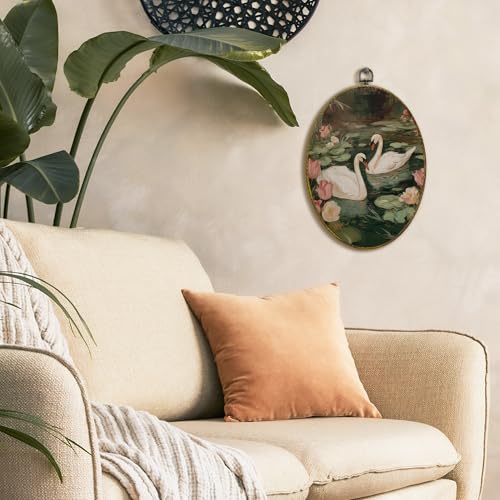 XFCICRLJ Vintage Floral Swan Wall Art Decor, Rustic Farmhouse Swan Oval Canvas Prints Framed, Cottagecore Botanical Elegant Animals Wall Art Decorations for Home Bedroom Living Room Decor, 11x8.5 Inch - color: Swan04