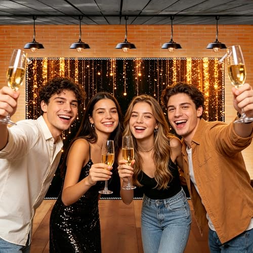 Black and Golden Backdrop 7x5ft Polyester Glitter Backdrop Masquerade Decorations Vintage Photo Booth for Family Birthday Party Photo Studio with Ribbon - color: Black and Golden Backdrop, size: 7×5 ft