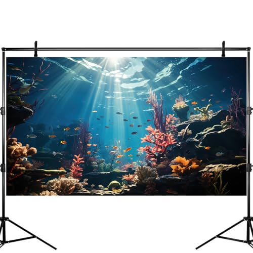 Ocean Floor Aquarium Background Under The Sea Coral Reef Fish Tank Background Underwater Aquatic Plants Sunray Terrarium Backgrounds Deep Ocean Tropical Sea Rock Aquarium Tank Backgrounds 24x12in - color: Light Blue, size: 24(W)x12(H)inches/ 60(W)*30cm(H)