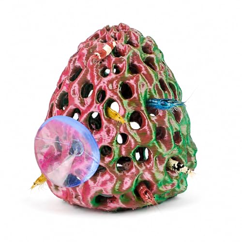 Uniclife Shrimp Cave, Shrimp Hides for Aquarium, Realistic Plastic Aquarium Coral Rock Decorations with Suction Cup, Betta Hideout Tank Accessories for Fish Tank Decor, Red-to-Green Gradient - color: Red-to-green Gradient