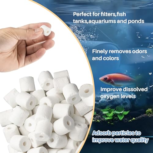 Sukh 3 Bags Ceramic Rings for Aquarium Filter - 425g Bio Ceramic Media Balls Replacement Biological Material Remover for Aquarium,Fish Tank,Pond,Canister Filter with 3 Mesh Bags - color: White, size: 15oz