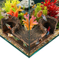 Aquarium Underground Corner Cave with 2 Simulated Resin Coral, Natural-Looking Wood-Like Bet-ta Fish Hideout Fish Tank Decorations, for Avoid Aggressive Behavior