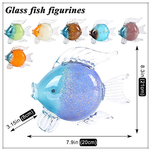 Blue Glass Fish Art Decoration Hand Blown Glass Fish Figurine, Art Paperweight Collection, Modern Office Luxury Decorations(WA-7)