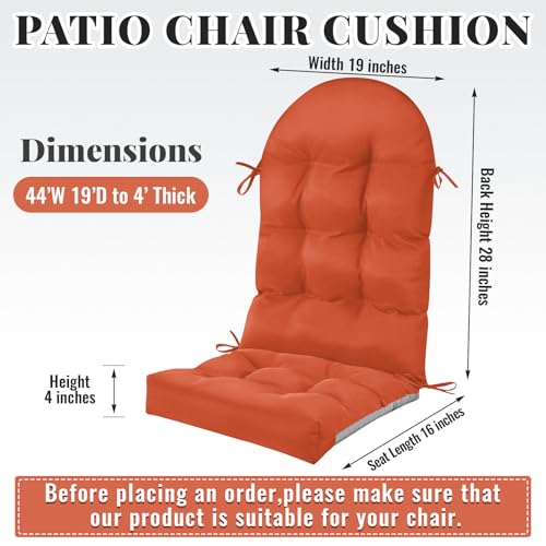 Geelin 2 Pcs Outdoor Patio Chair Cushion Thick High Back Adirondack Chair Cushion Tufted Weather & Fade Resistant Anti-Slip Outside Rocking Chairs Pads with Ties, 44 x 19 x 4 Inch (Orange) - color: Orange