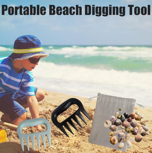 2PCS Sand Scoop with Shovel Sand,Flea Rake with Beach Mesh Bag,Shark Teeth Digger for Sand&Beach,Plastic Beach Digging Tools for Picking Up Shells