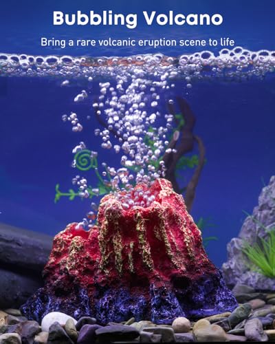 Uniclife Fish Tank Decorations, Realistic Resin Aquarium Volcano Decorations with Air Stone Bubbler, Volcano Bubbler Kit for Fish Tank Decor, Aquarium Decor with Bubbling Effect - color: Red, size: Medium