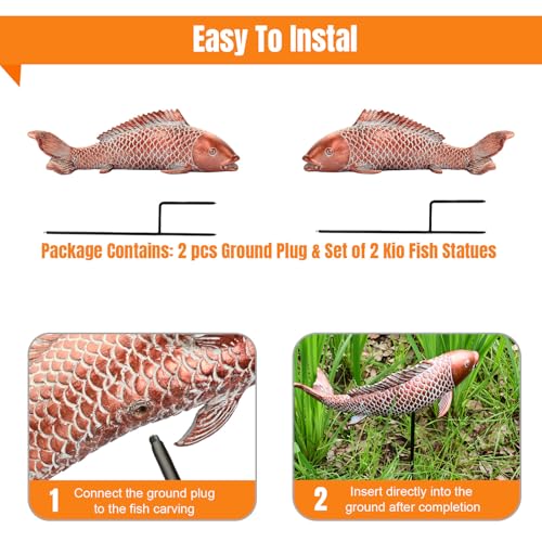 Garden Statues Koi Fish Decor Outdoor Garden Fish Statues, Set of 2 Antique Copper Koi Art Sculptures for Patio, Backyard, Pond and Home Decor, Best Gardening Gifts for Women Mom - size: Large-14 inches Long