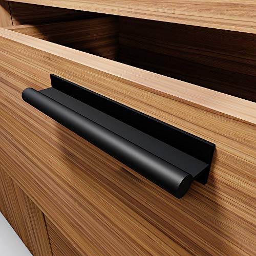 HRX Self-Adhesive Edge Fingerpull Door Handle - Easy to Install Screwless Peel and Stick on Glass, Wood, Metal, Plastic - Sliding Doors Knob for Kitchen Fronts, Drawers & Dressers Panels - 2 Pack - color: Black
