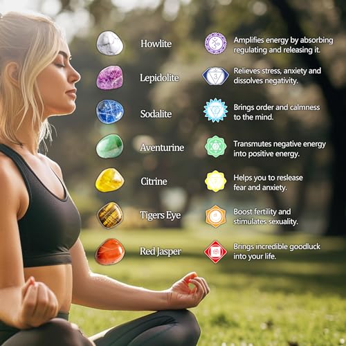 Polished 7 Pcs Chakra Healing Stone Rocks Set – 0.8" Natural Tumbled Gemstones, Large Palm-Sized Pocket Stones, Crystal Collection for Reiki, Meditation, Crafts and Home Decor - color: 7-chakra-stones, size: 0.8"