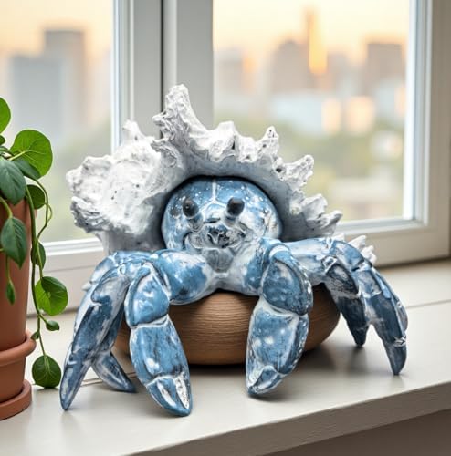 VVGIFTS Blue Hermit Crab with Shell Resin Figurine Beach Coastal Decor Sculpture Statue for Home Office Desk Tabletop Shelf Bathroom Decoration Ornament Gift - color: Bluecrab