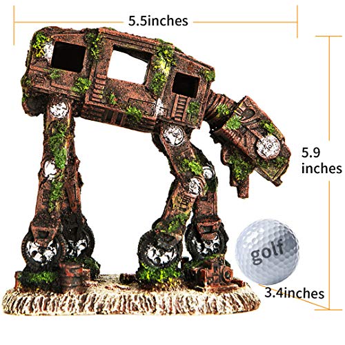 Fish Tank Decorations, Multi Design Optional, Resin Aquarium Ornament, Creative Betta Fish Hide Cave for Aquarium Decorations, Wine Barrel，Robot Dog, Wood House, Castle, HobbitOr More - color: At-at Medium