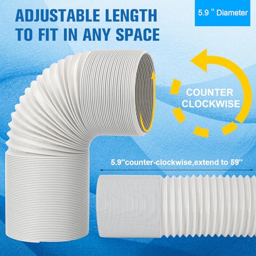 Portable Air Conditioner Hose Kit 5.9" Dia 59" Length Universal AC Hose with Adapter Flexible Exhaust Hose and AC Unit Tube Connector for Portable Air Conditioner Vent AA02 - size: Dia 5.9" Exhaust Hose L 59"&Coupler AA02