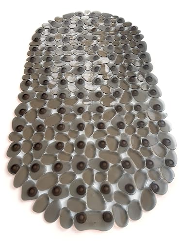 “Pebbles” Non-Slip Bathtub & Shower Mat 27”x14” Oval - Non-Toxic - Safe, Clean, Machine-Washable, Superior Grip & Drainage, Vinyl, for Smooth Floors ONLY, Transparent Brown - color: Transparent Brown, size: 27" x 14" (Oval)