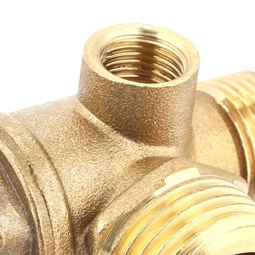Air Compressor Check Valve, 3-Way Brass Male Threaded Air Compressor Check Valve Tube Central Pneumatic Tool G1/2" x G3/8" x G1/8"