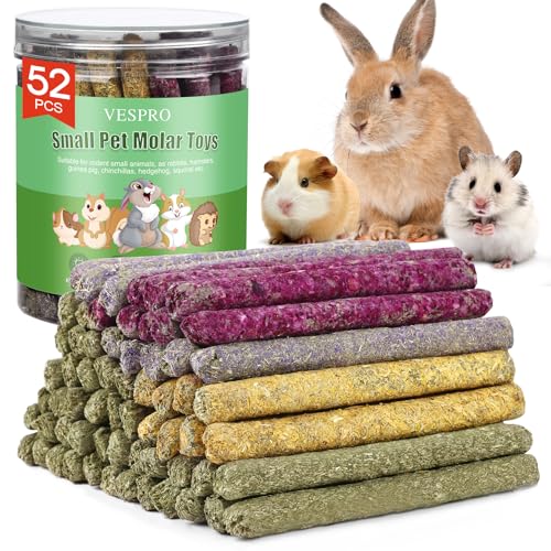 52Pcs Rabbit Chew Sticks, Guinea Pig Toys, Natural Timothy Grass Molar Teeth Stick, Mixing Flowers, Roses, Calendula and Forget Me Not, Small Animals Treats - size: 52Pack-Sticks
