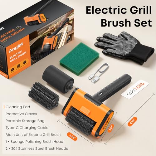 Electric Grill Brush - 1500RPM 3 Speeds, Cordless BBQ Cleaner with LED Light, 4000mAh Rechargeable BBQ Grill Brush for Outdoor Stainless Steel Cast Iron Grates