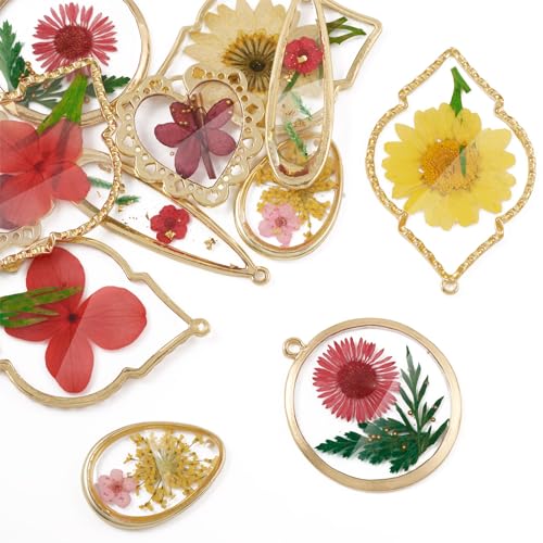 Transparent Flower Resin Charms Round Gold Edge Dried Floral Pendants Flat Round Clear Gold Foil Floral Charms for Necklace Bookmark Keychain Jewelry Making - color: Flower-4