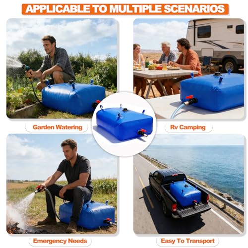 GHOSOONE 113 L/30 Gal Water Bladder Tank, Foldable Portable Water Storage Container, Emergency Water Bag for RV, Truck Bed, Fire Prevention, Drought Resistance, Blue - color: Blue, size: 30Gal/113L