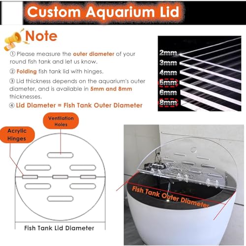 Cat-Proof Acrylic Lid for Round Aquariums - Cuttable Anti-Jump Fish Tank Cover with Vent Holes, Folding Flip-Top Terum Topper for Maximum Protection