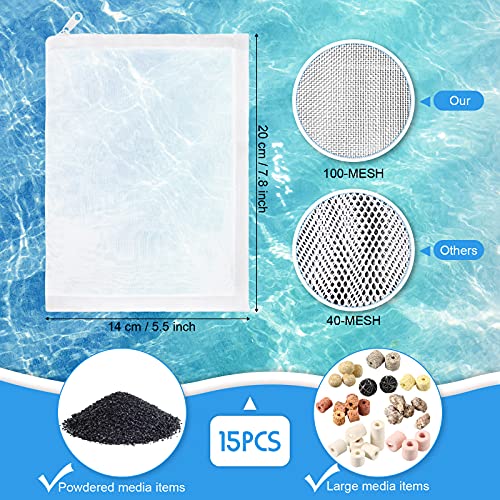 Geiserailie 15 Pcs Aquarium Filter Media Bags 150 Micrometer Fine Filter Bags Mesh Reusable with Zipper for Activated Carbon Resins (5.5 x 7.9 Inch) - size: 5.5 x 7.9 Inch